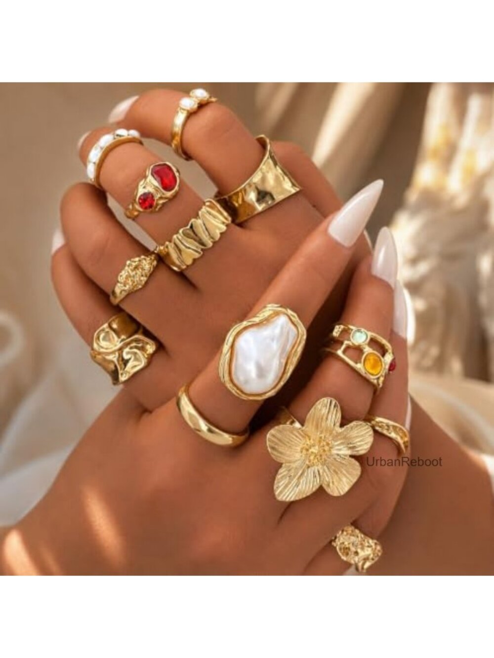 Gold Stackable Rings Set Knuckle Midi Statement Layered Jewelry - Picture 2 of 5